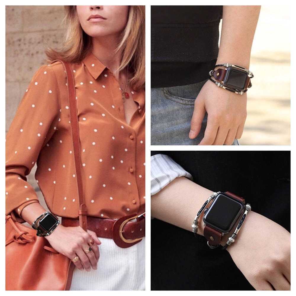 Beaded Braided Leather Watchband for Apple - Picture 4 of 16